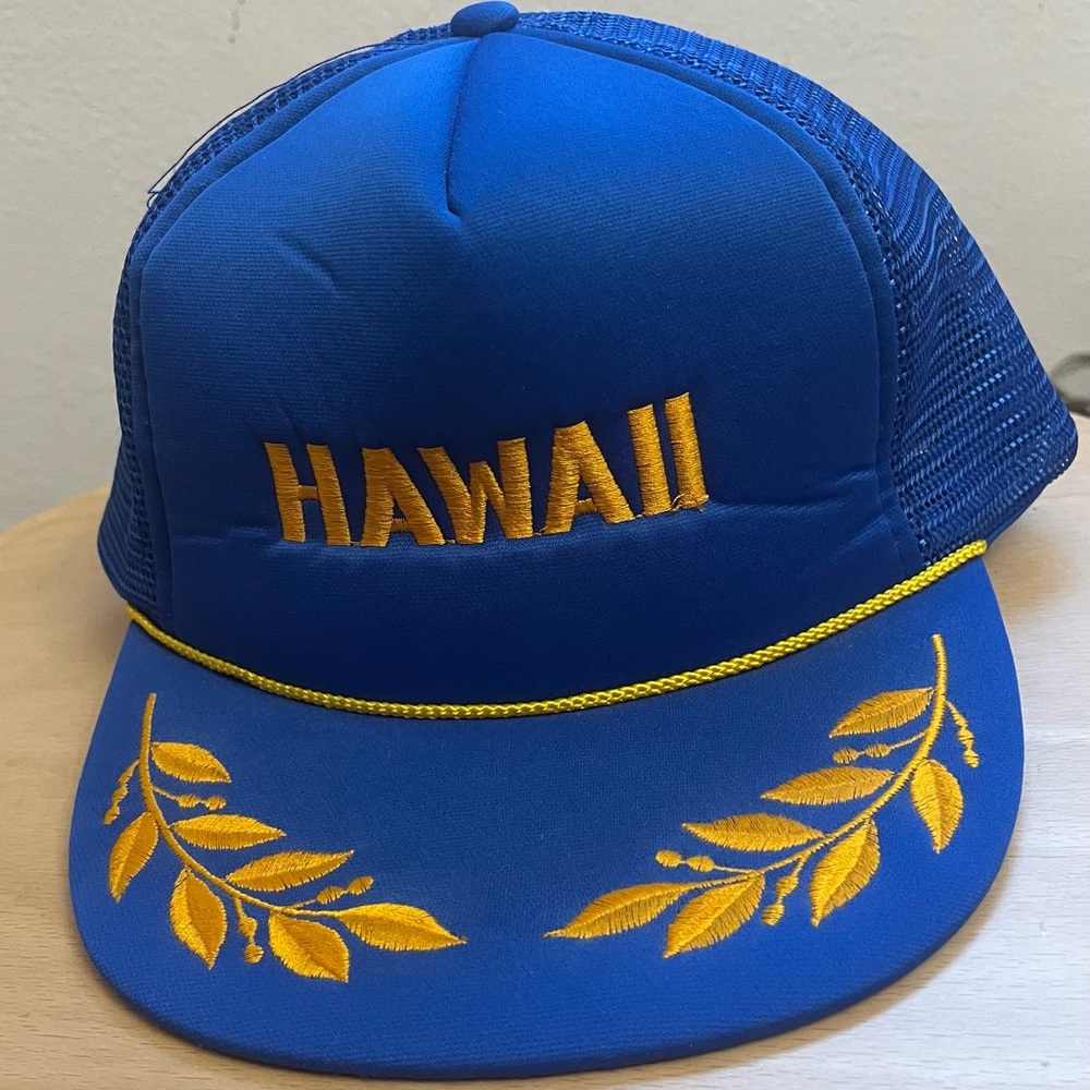 Hawaii Trucker Hat Blue Mesh Back Foam Front & Brim Yellow Rope Adjustable NWOT